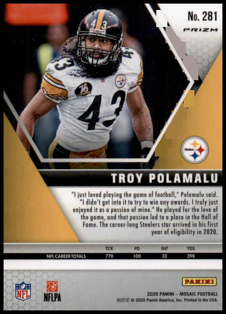 2020 Panini Mosaic #281 Troy Polamalu Prizm Camo Pink