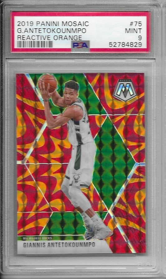 2019-20 Mosaic Orange Reactive Prizm- Giannis Antetokounmpo PSA 9 Bucks!