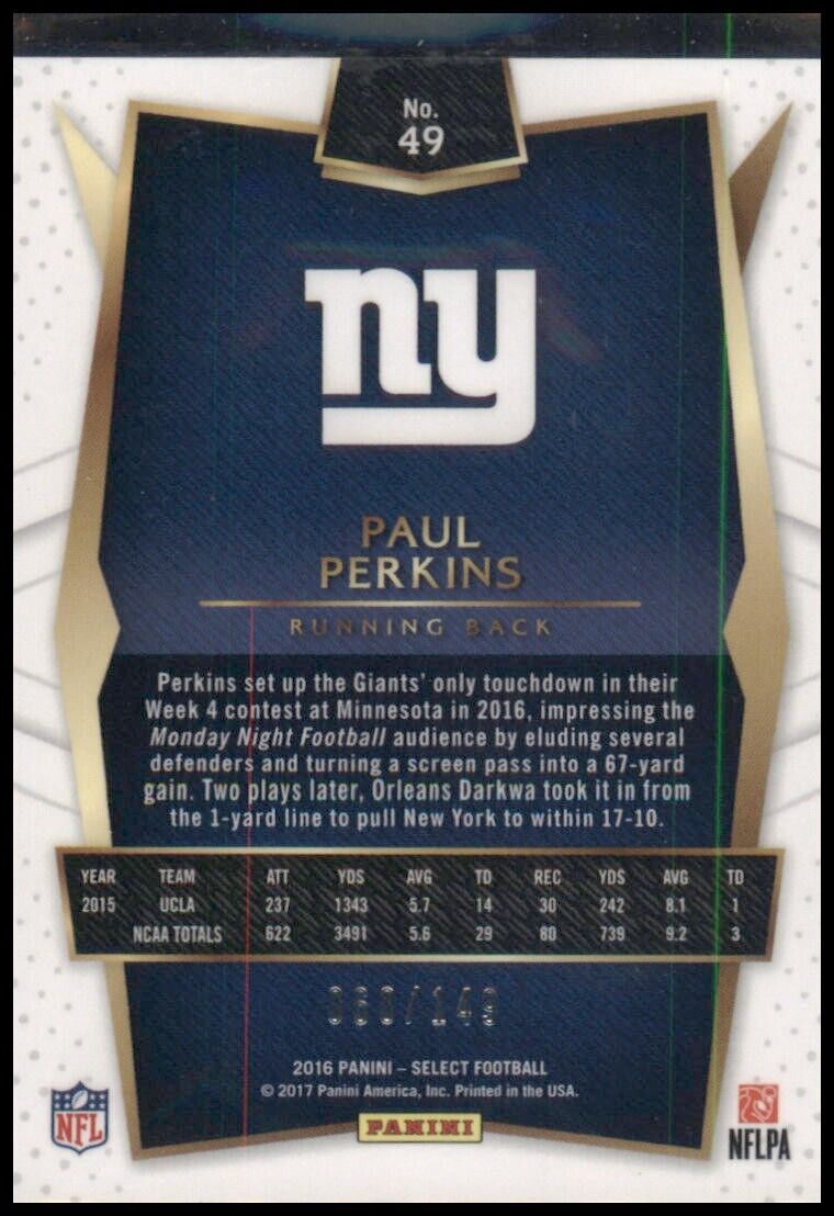 2016 Panini Select Concourse Blue Prizm /149  Paul Perkins RC