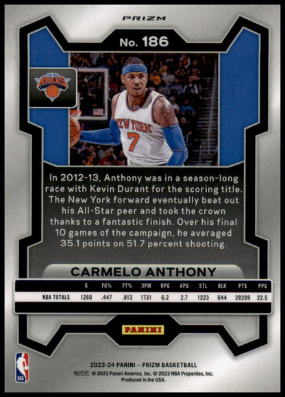 2023-24 Panini Prizm #186 Carmelo Anthony Prizms Red Ice