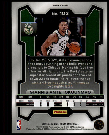 2023-24 Panini Prizm #103 Giannis Antetokounmpo Prizms Red Ice