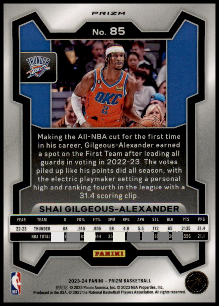 2023-24 Panini Prizm #85 Shai Gilgeous-Alexander Prizms Red Ice