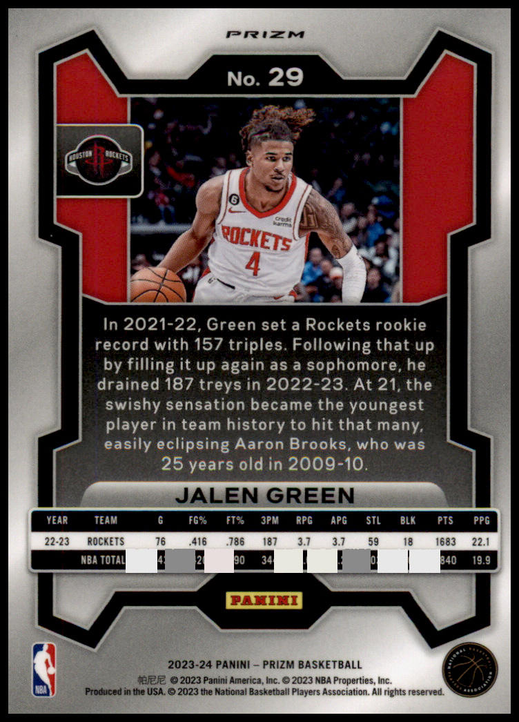 2023-24 Panini Prizm #29 Jalen Green Prizms Red Ice