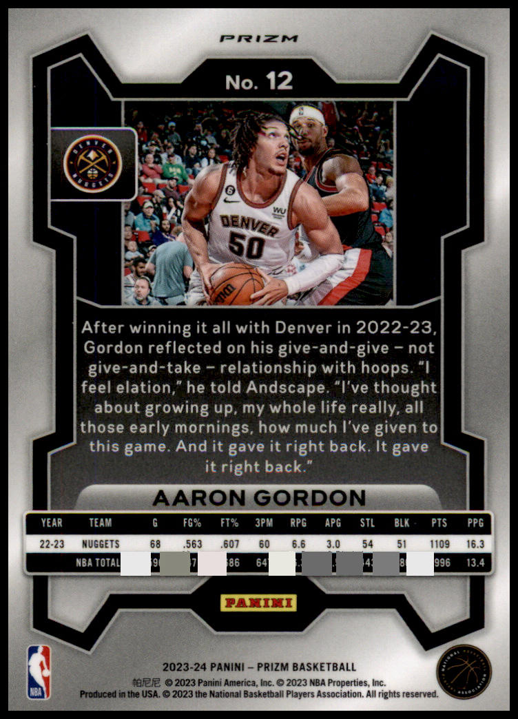 2023-24 Panini Prizm #12 Aaron Gordon Prizms Red Ice