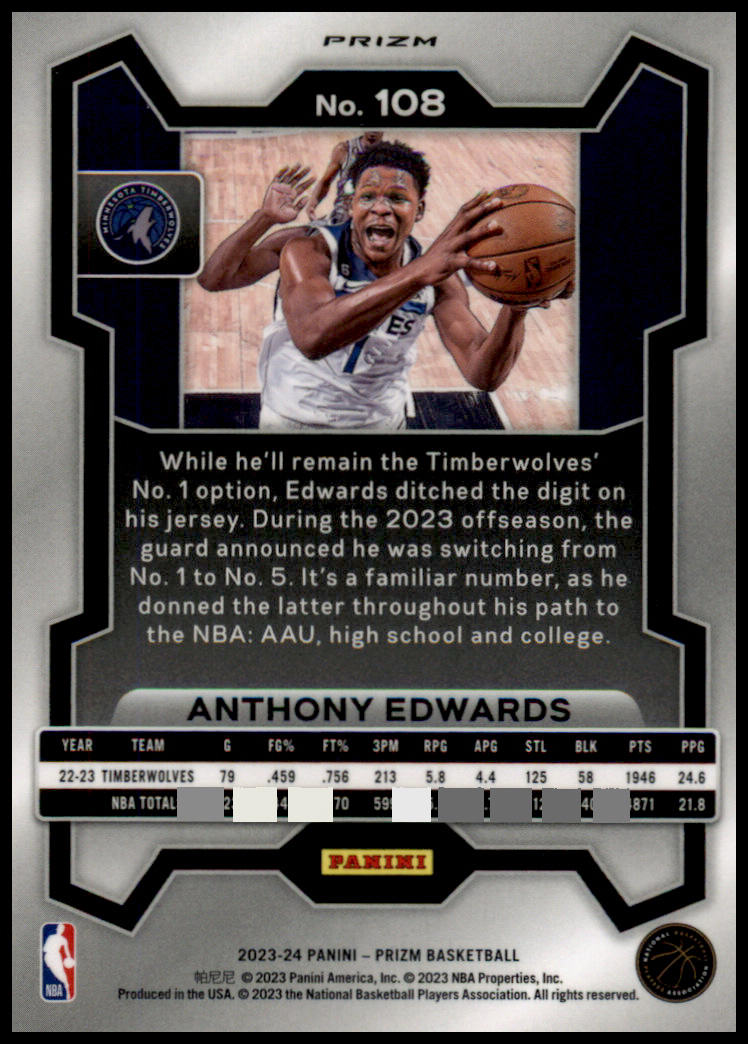 2023-24 Panini Prizm #108 Anthony Edwards Prizms Red Ice