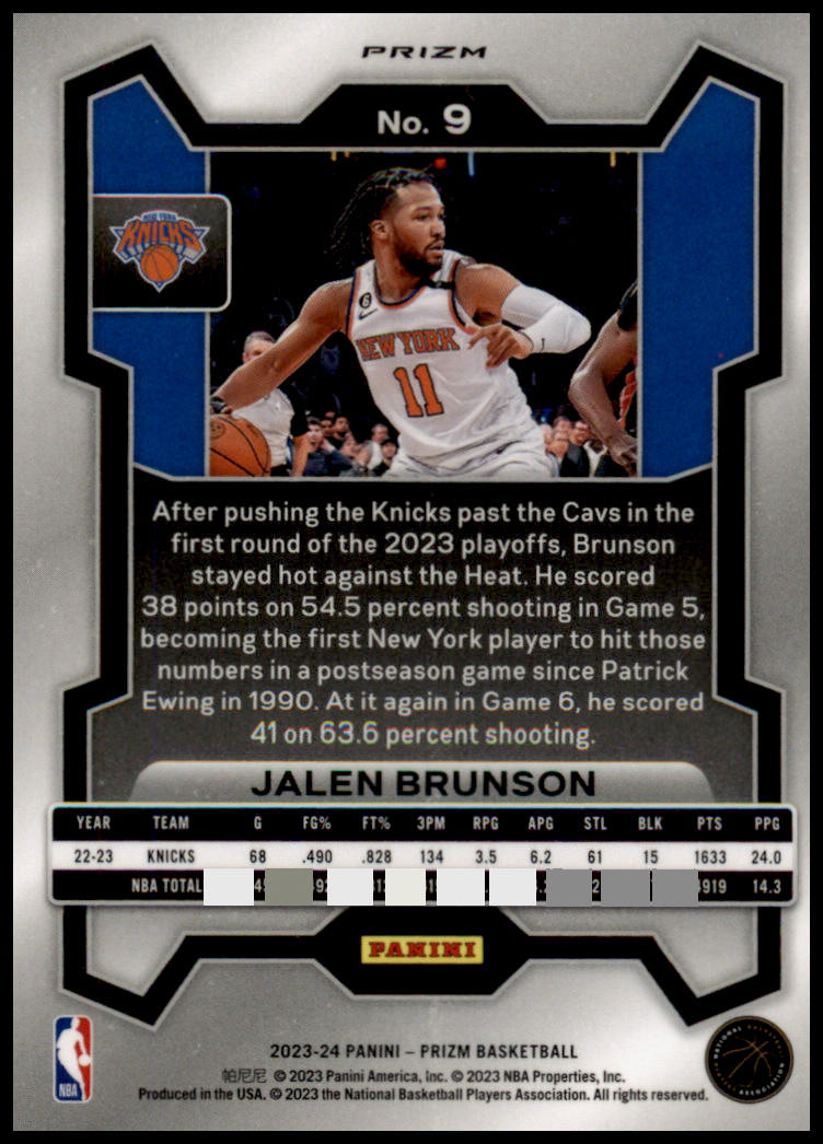 2023-24 Panini Prizm #9 Jalen Brunson Prizms Red Ice