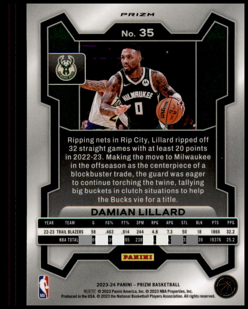 2023-24 Panini Prizm #35 Damian Lillard Prizms Red Ice