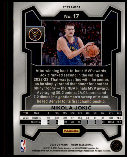 2023-24 Panini Prizm #17 Nikola Jokic Prizms Red Ice