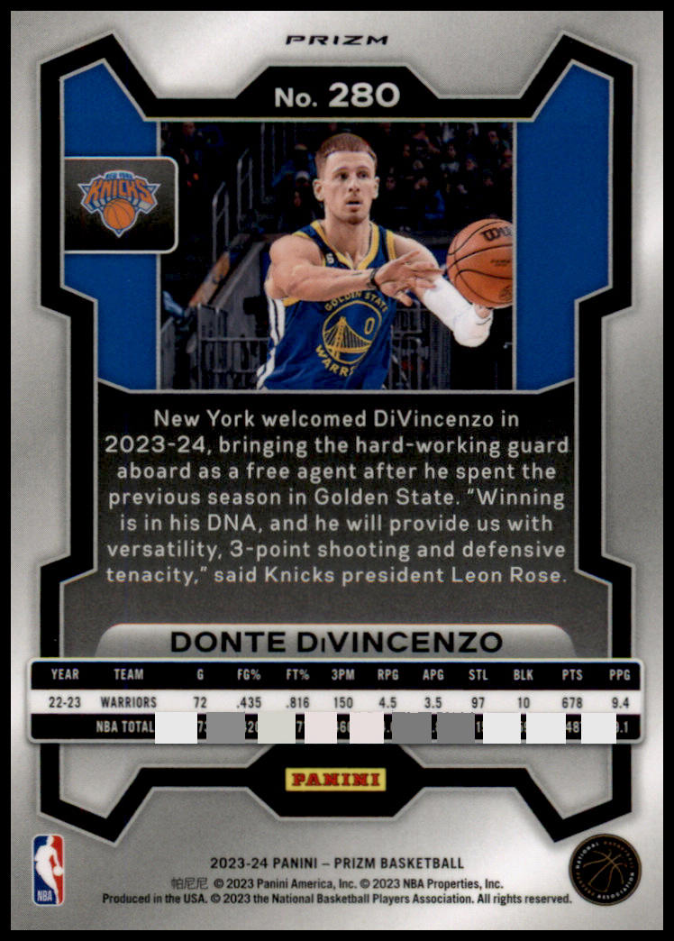 2023-24 Panini Prizm #280 Donte DiVincenzo Prizms Red Ice