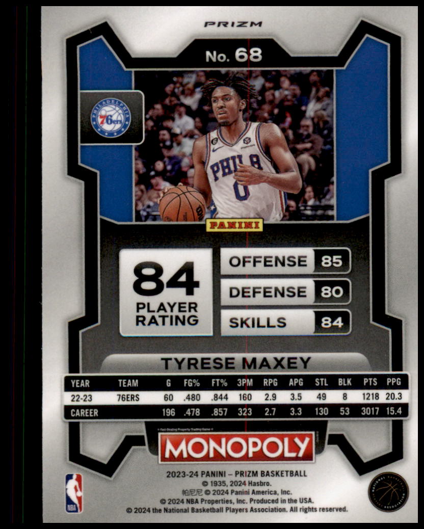 2023-24 Panini Prizm Monopoly #68 Tyrese Maxey Purple