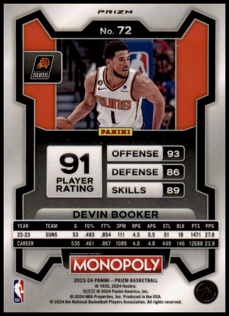 2023-24 Panini Prizm Monopoly #72 Devin Booker Purple