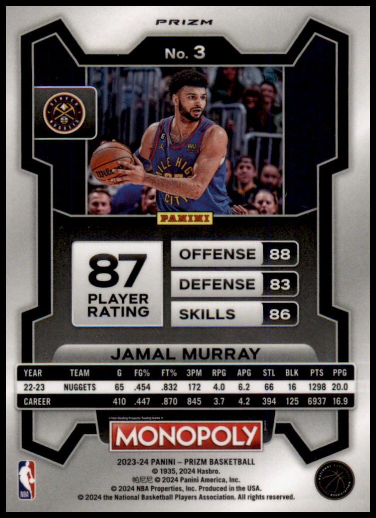 2023-24 Panini Prizm Monopoly #3 Jamal Murray Purple