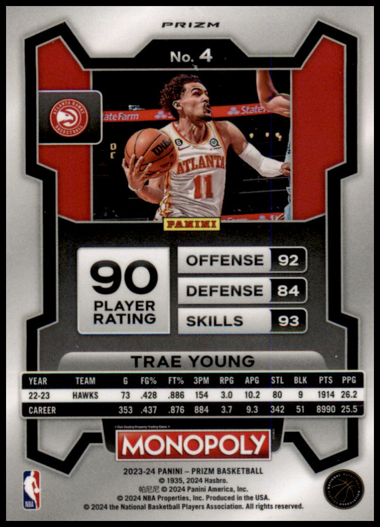 2023-24 Panini Prizm Monopoly #4 Trae Young Purple