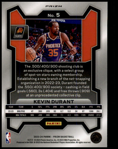 2023-24 Panini Prizm #5 Kevin Durant Prizms Green