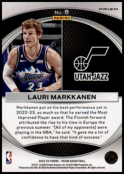 2023-24 Panini Prizm #8 Lauri Markkanen Global Reach Prizms Green