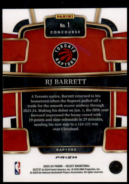 2023-24 Panini Select #1 RJ Barrett Red Cracked Ice Prizms