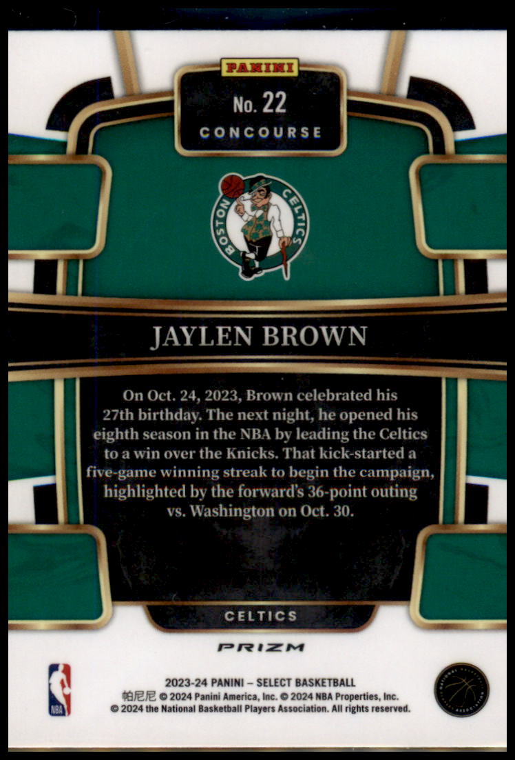 2023-24 Panini Select #22 Jaylen Brown Red Cracked Ice Prizms