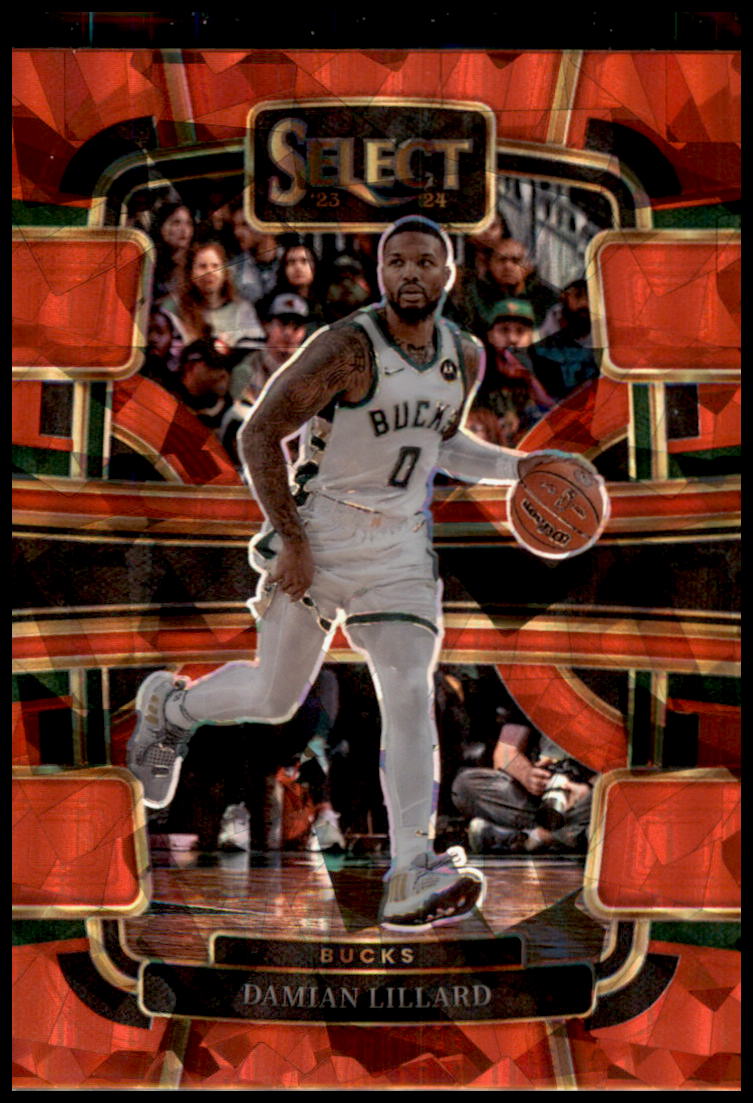 2023-24 Panini Select #63 Damian Lillard Red Cracked Ice Prizms