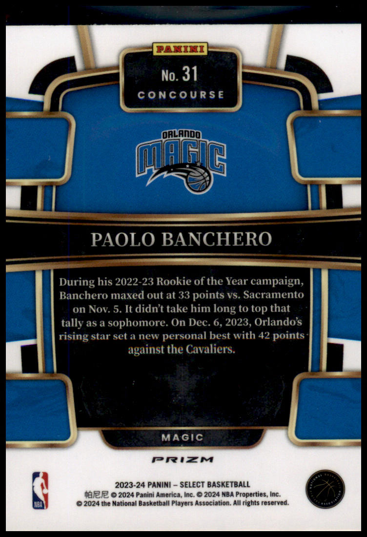 2023-24 Panini Select #31 Paolo Banchero Red Cracked Ice Prizms