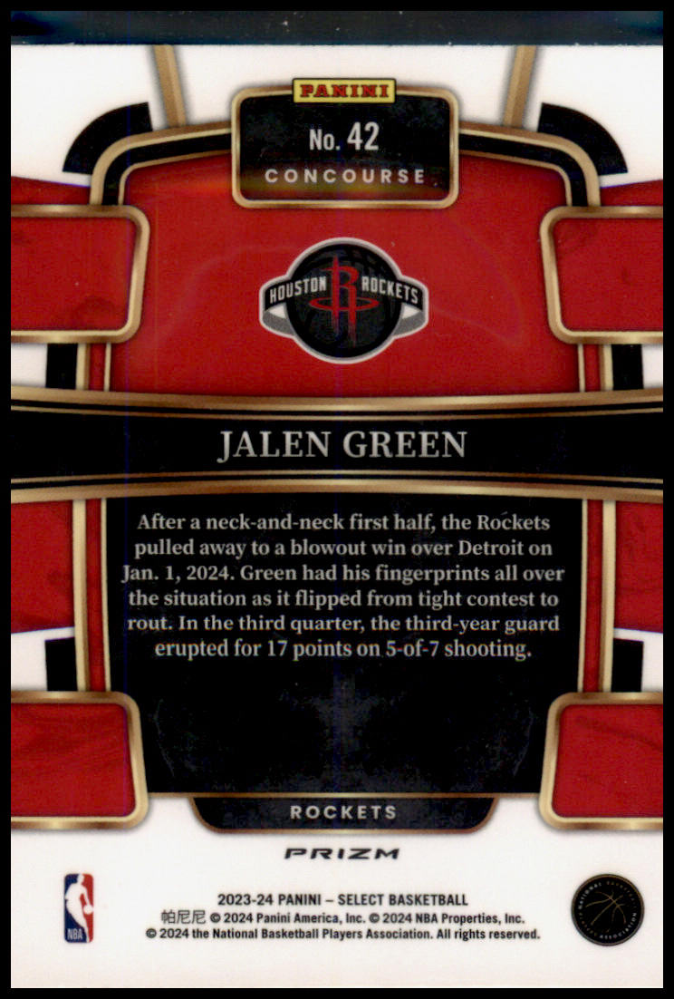 2023-24 Panini Select #42 Jalen Green Red Cracked Ice Prizms