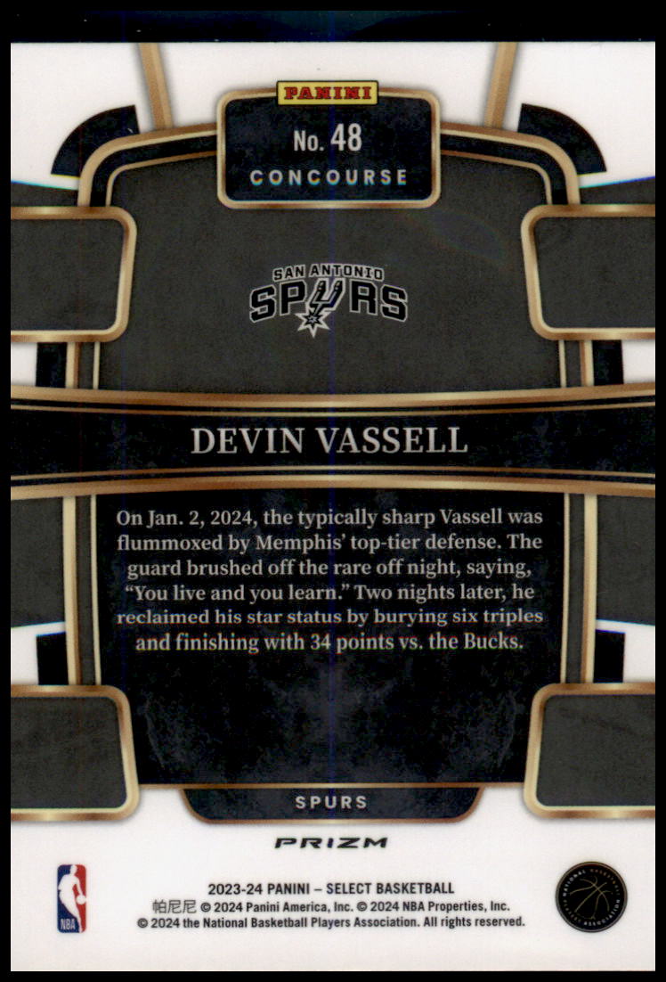 2023-24 Panini Select #48 Devin Vassell Silver Prizms