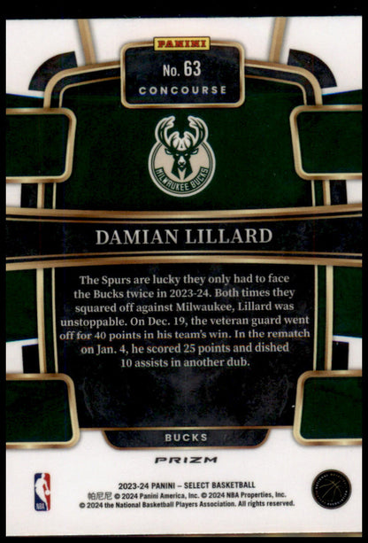 2023-24 Panini Select #63 Damian Lillard Orange Flash Prizms