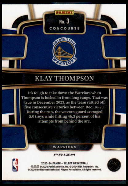 2023-24 Panini Select #3 Klay Thompson Orange Flash Prizms