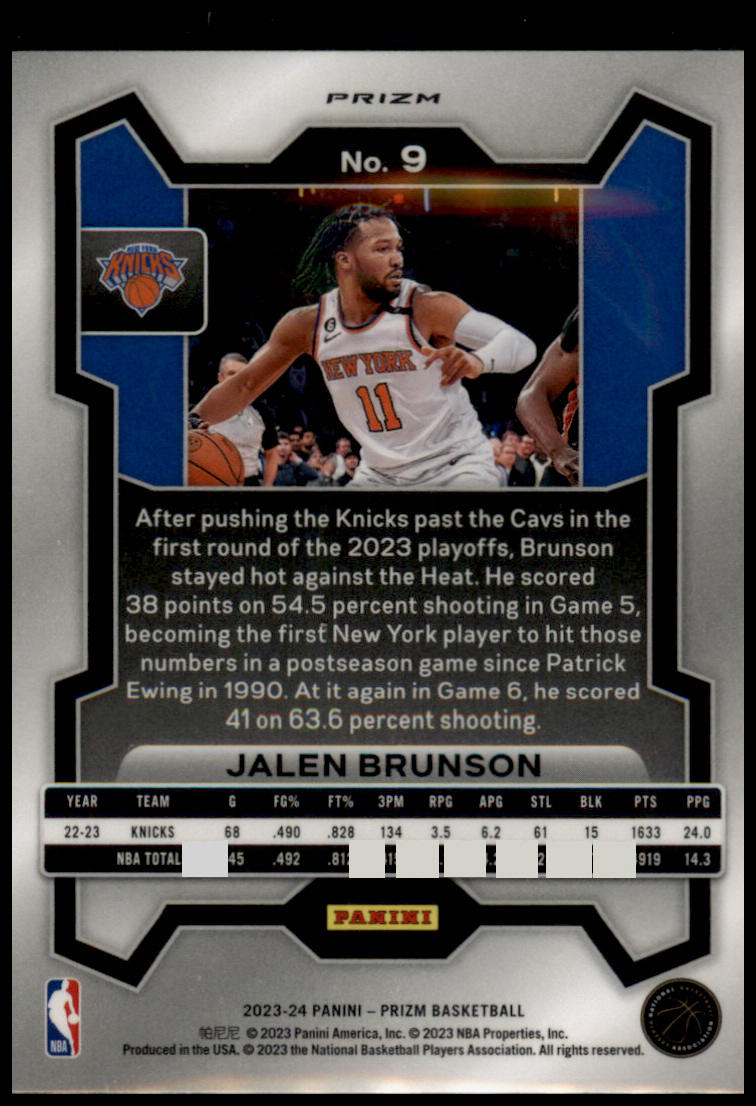 2023-24 Panini Prizm #9 Jalen Brunson Prizms Silver