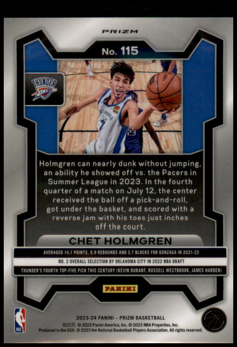 2023-24 Panini Prizm #115 Chet Holmgren Prizms Silver