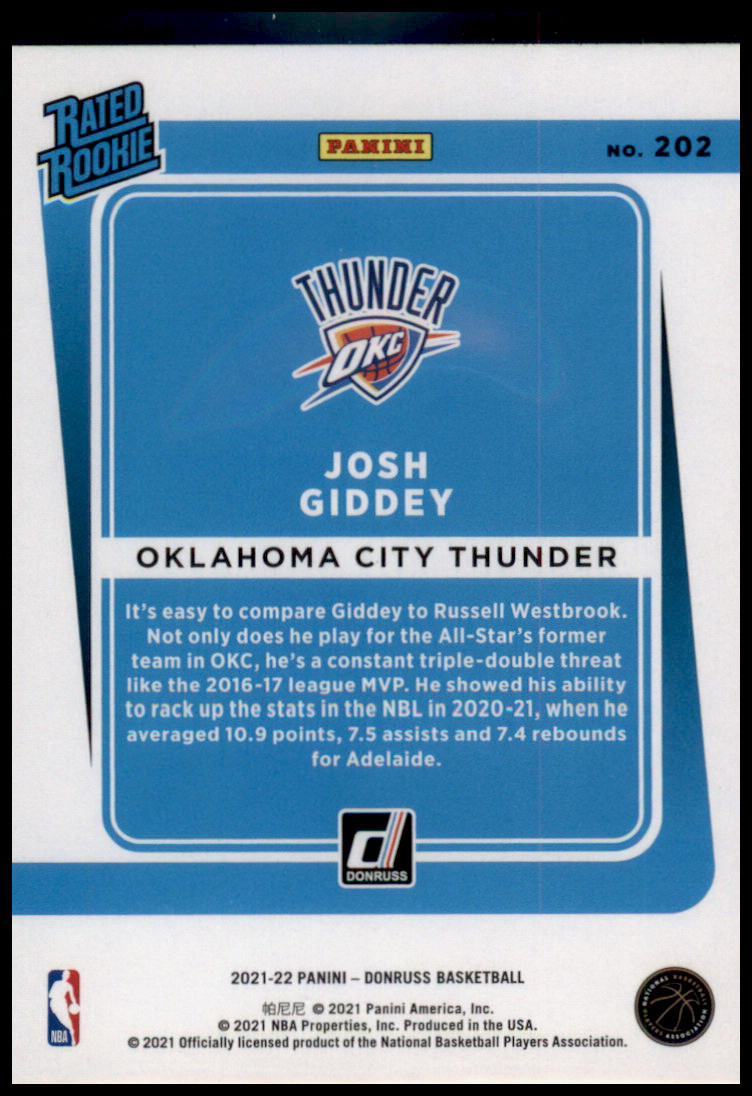 2021-22 Donruss #202 Josh Giddey