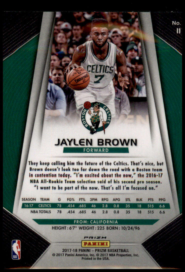 2017-18 Panini Prizm #11 Jaylen Brown Prizms Green