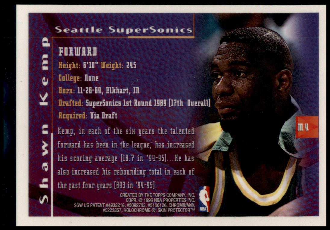 1995-96 Finest #M4 Shawn Kemp Mystery Borderless Silver