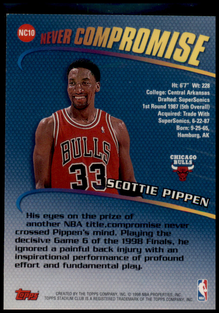 1998-99 Stadium Club #NC10 Scottie Pippen Never Compromise