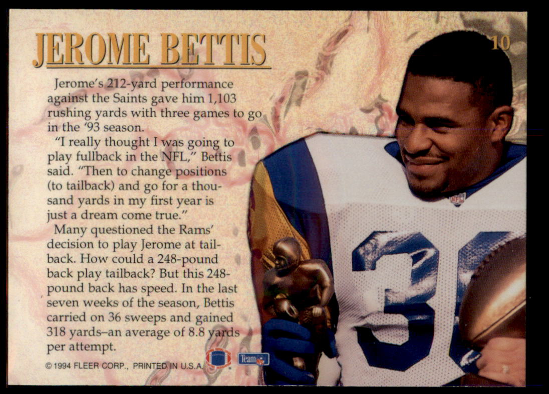 1994 Fleer #10 Jerome Bettis Jerome Bettis: Rookie of the Year