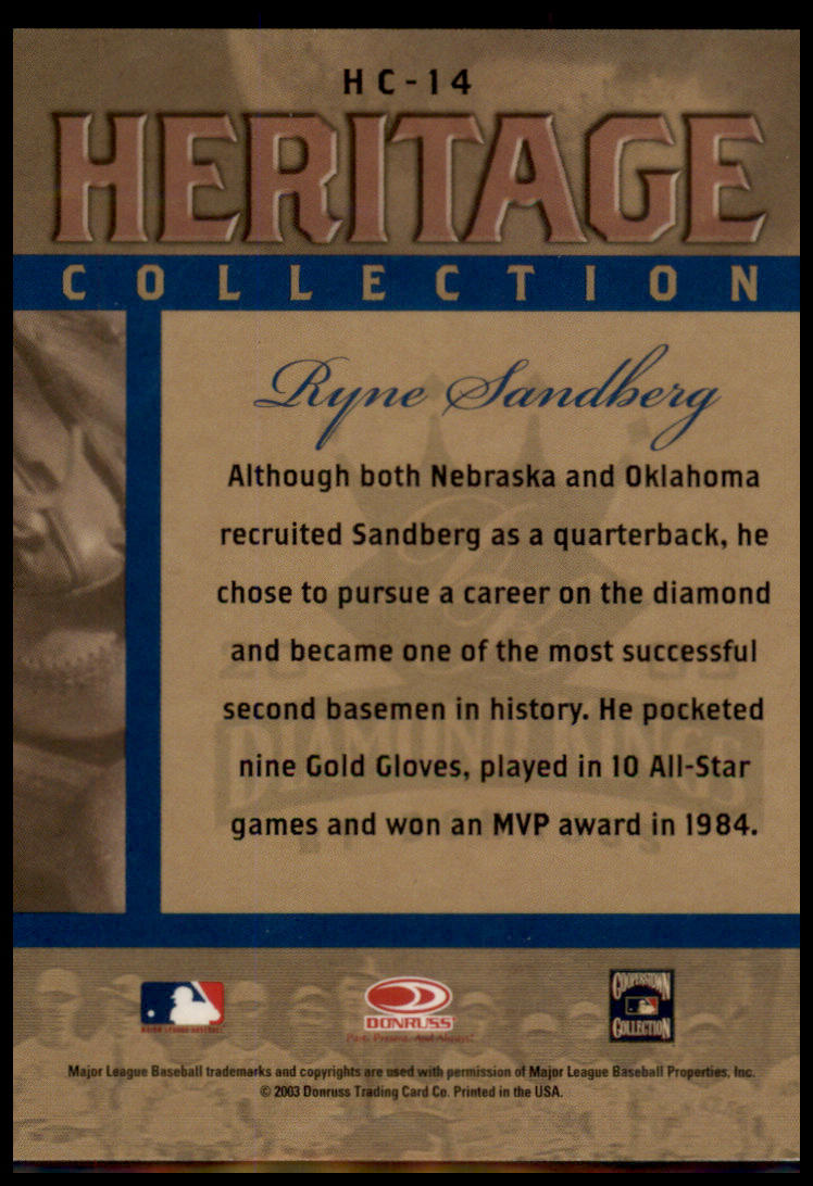 2003 Donruss Diamond Kings #HC-14 Ryne Sandberg Heritage Collection