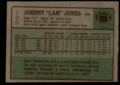 1984 Topps #149 Johnny "Lam" Jones