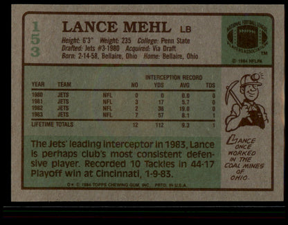 1984 Topps #153a Lance Mehl