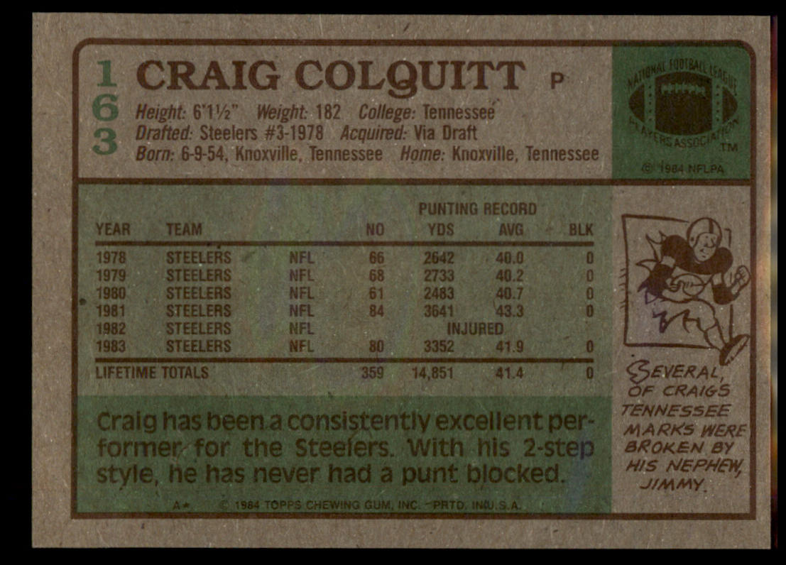 1984 Topps #163 Craig Colquitt