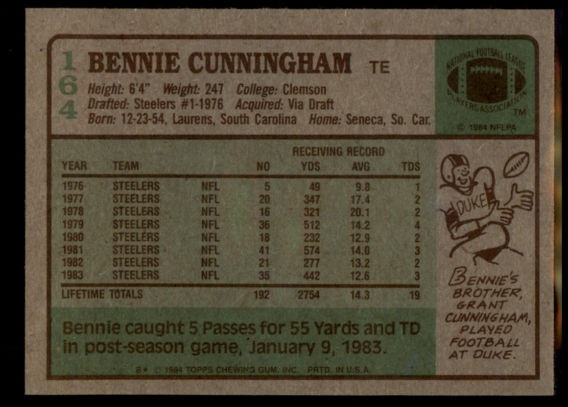 1984 Topps #164 Bennie Cunningham