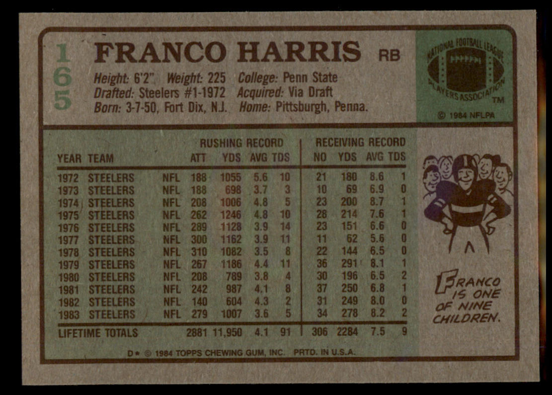 1984 Topps #165 Franco Harris