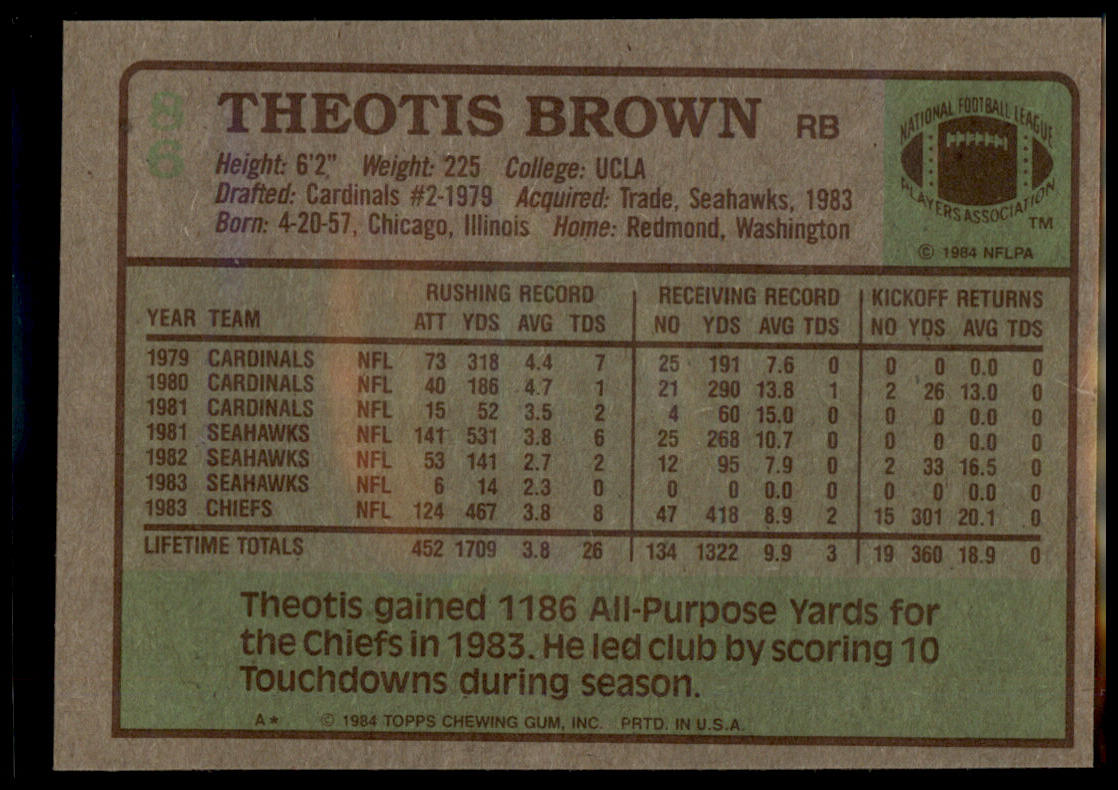 1984 Topps #86 Theotis Brown