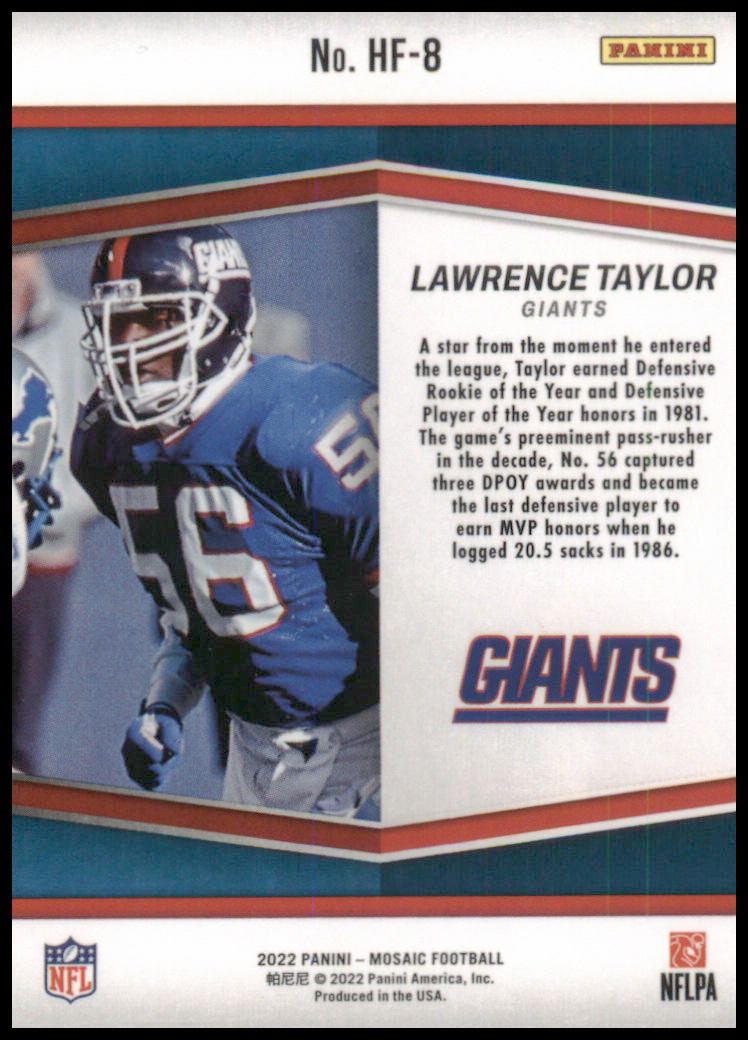 2022 Panini Mosaic Holofame Lawrence Taylor