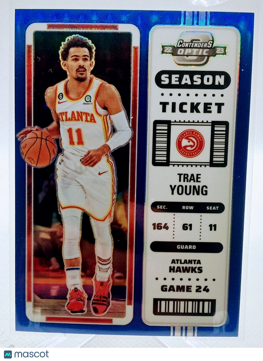 2022-23 Contenders Optic Trae Young Blue Prizm Season Ticket /99 Hawks