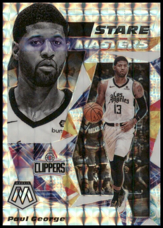 2019-20 panini mosaic paul george stare masters silver mosaic prizm