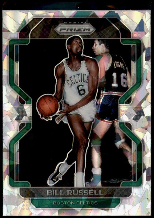 Bill russell 2021-22 nba panini prizm silver cracked ice sp #254 boston celtics