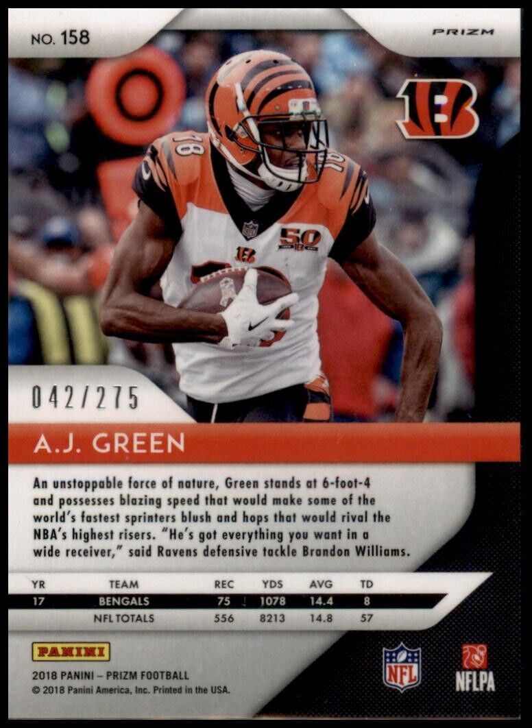 2018 panini prizm - a.j. green #158 hyper prizm /275 cincinnati bengals