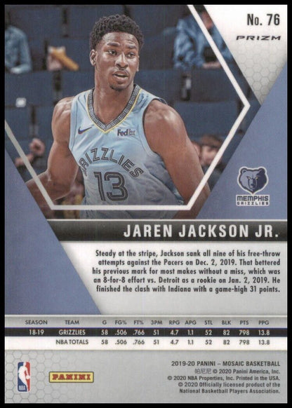 2019-20 panini mosaic pink camo #76 jaren jackson jr. memphis grizzlies