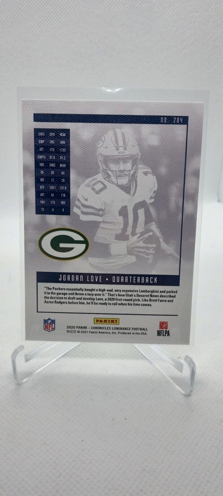 Jordan Love 2020 Panini Chronicles Luminance Rookie Card #204 Packers 🔥🔥