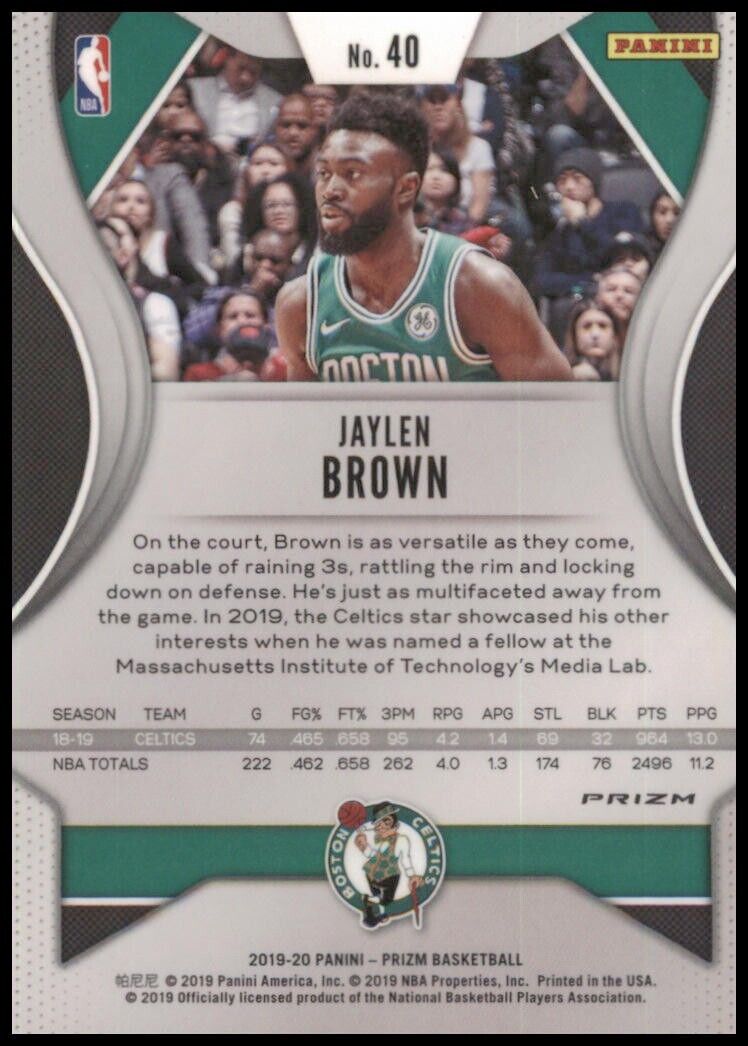 Jaylen brown 2019-20 panini prizm red white blue prizm #40 boston celtics