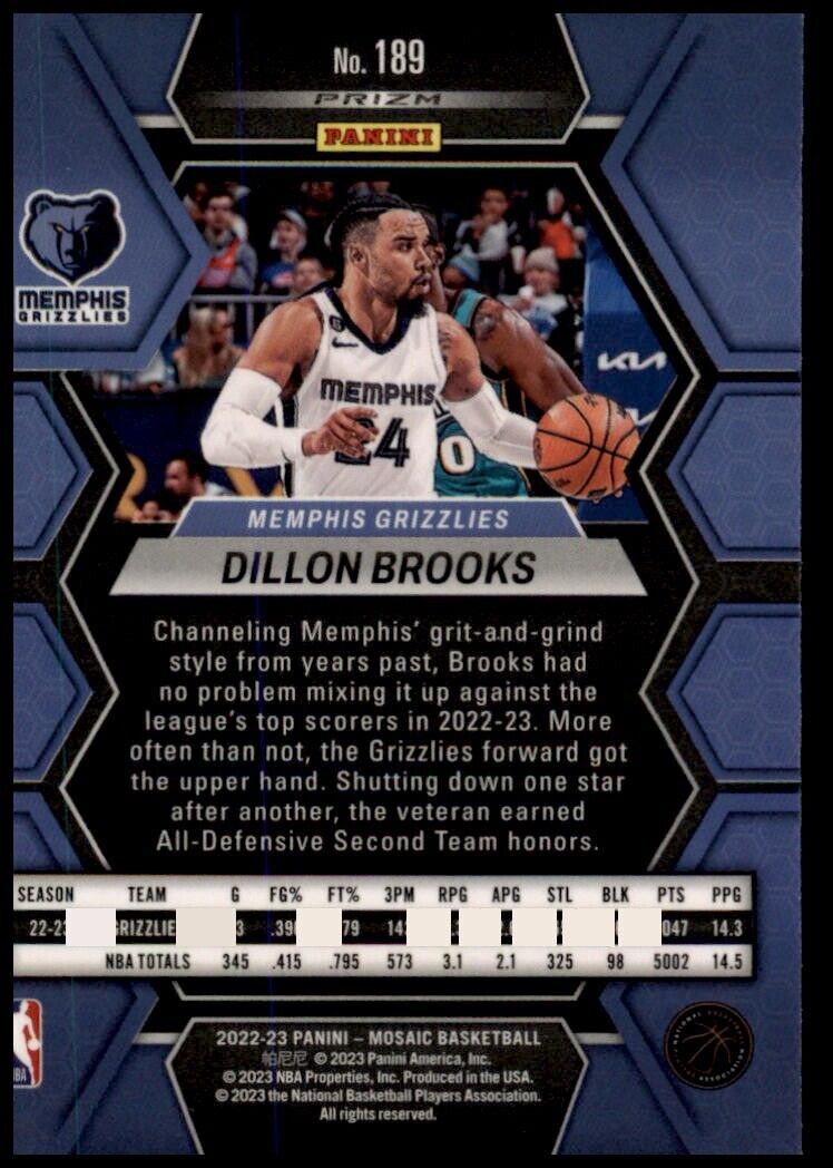 2022-23 Panini Mosaic Dillon Brooks Yellow Mosaic Prizm #189 Memphis Grizzlies